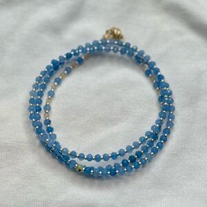 Dainty Blue Quartz & Gold Tone Beaded Wire Wrap Bracelet